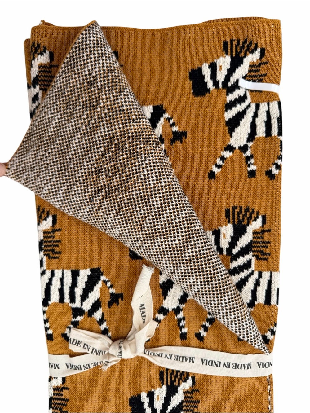 Mustard Zebra Print Knit Blanket